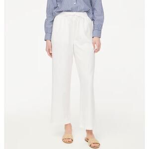 J.Crew Linen Blend Slim Wide Leg Drawstring Pant Sz 14 White Pull On Relaxed Fit